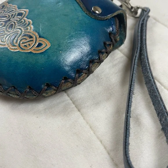 Teal Leather Clutch with Celtic Design - Picture 5 of 15